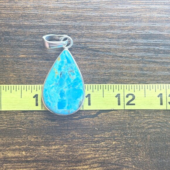 VTG Sterling Silver 925 Turquoise Bezel Set Teardrop Pendant Size 2.5" Length - Picture 9 of 10
